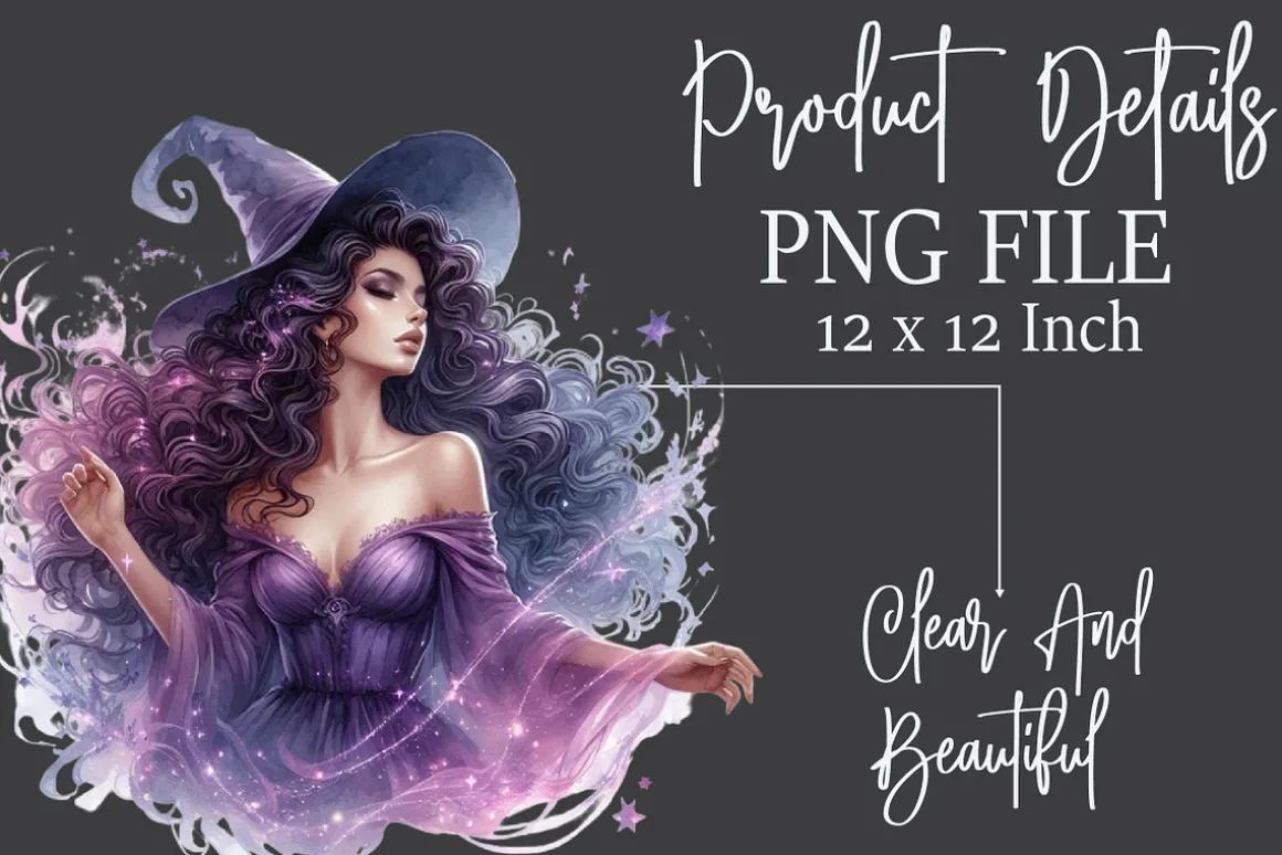 Watercolor Cosmic Witch Clipart