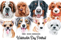 100+ Watercolor Dog Breeds - UPDATE