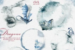Watercolor Dragons Clipart Set