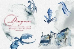 Watercolor Dragons Clipart Set