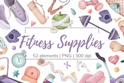 Watercolor Fitness Clipart Set