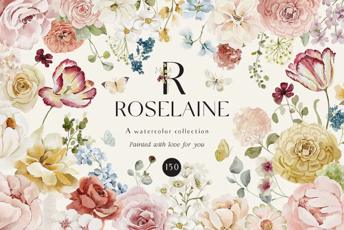 Watercolor Florals Graphics bundle