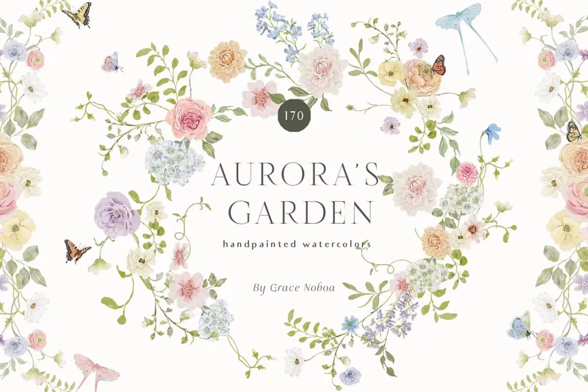 Watercolor Florals Graphics bundle