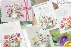 Watercolor Flowers and bunnies