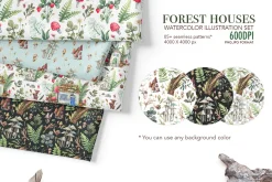 Watercolor Forest Houses