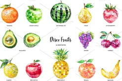 Watercolor fruits disco ball clipart