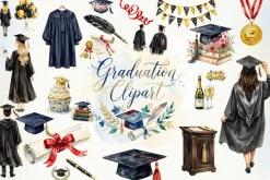 Watercolor Graduation Clipart PNGs
