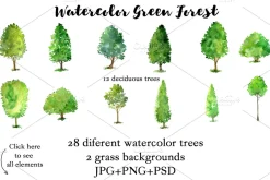 Watercolor Green Forest