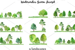 Watercolor Green Forest