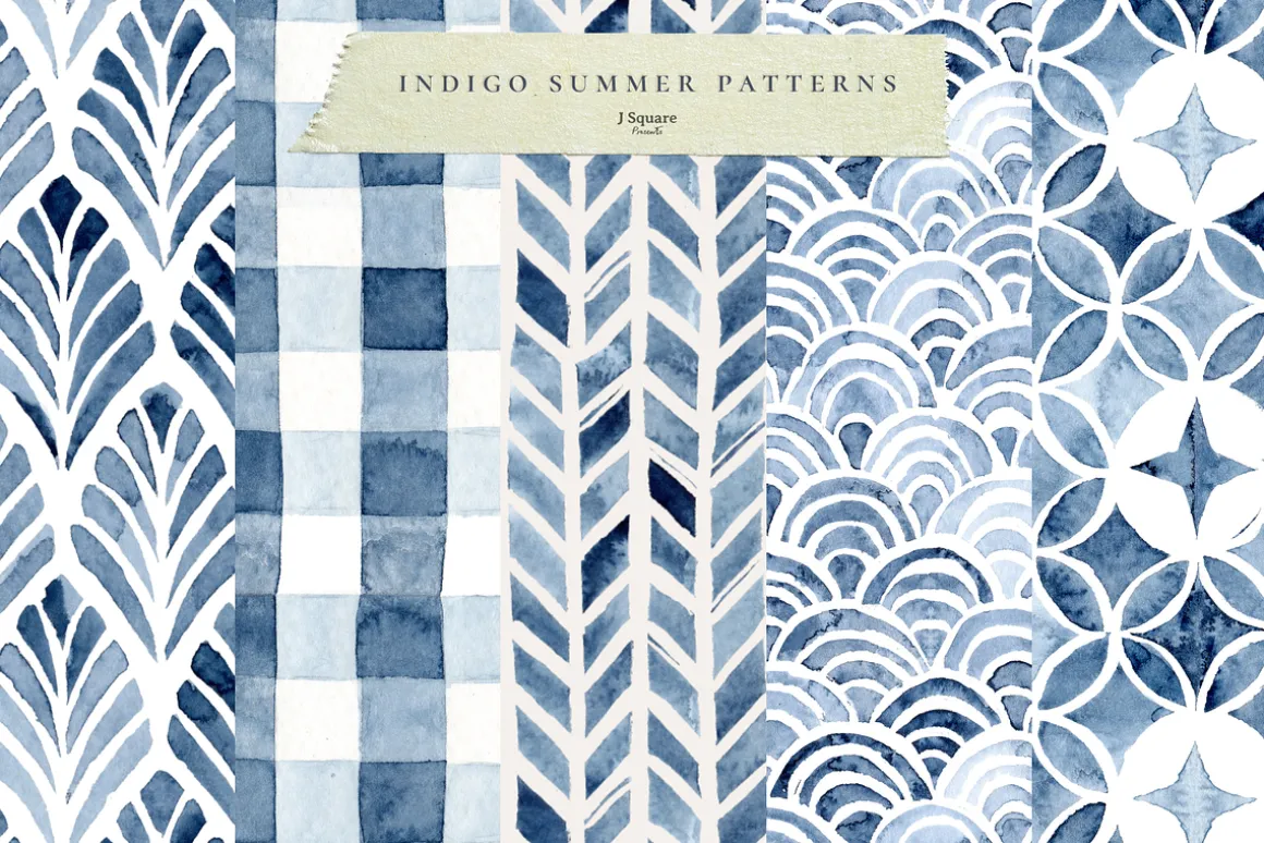 Watercolor Indigo Summer Patterns