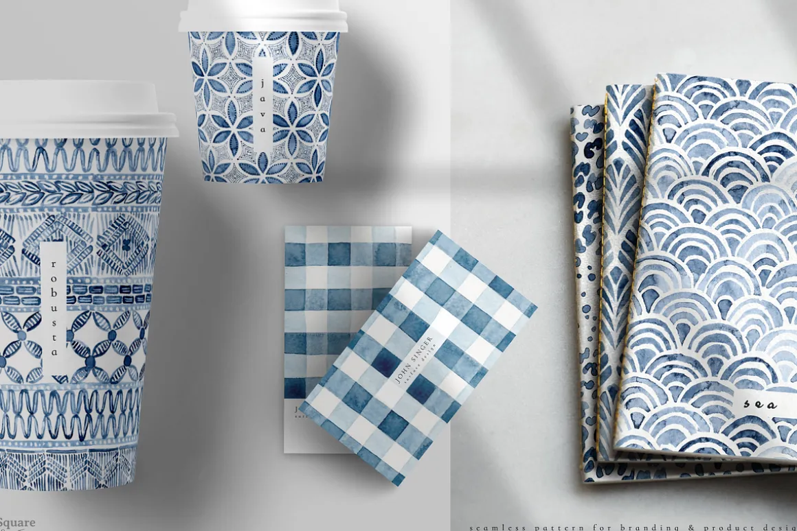 Watercolor Indigo Summer Patterns
