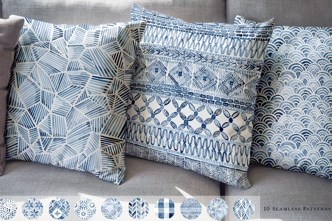 Watercolor Indigo Summer Patterns