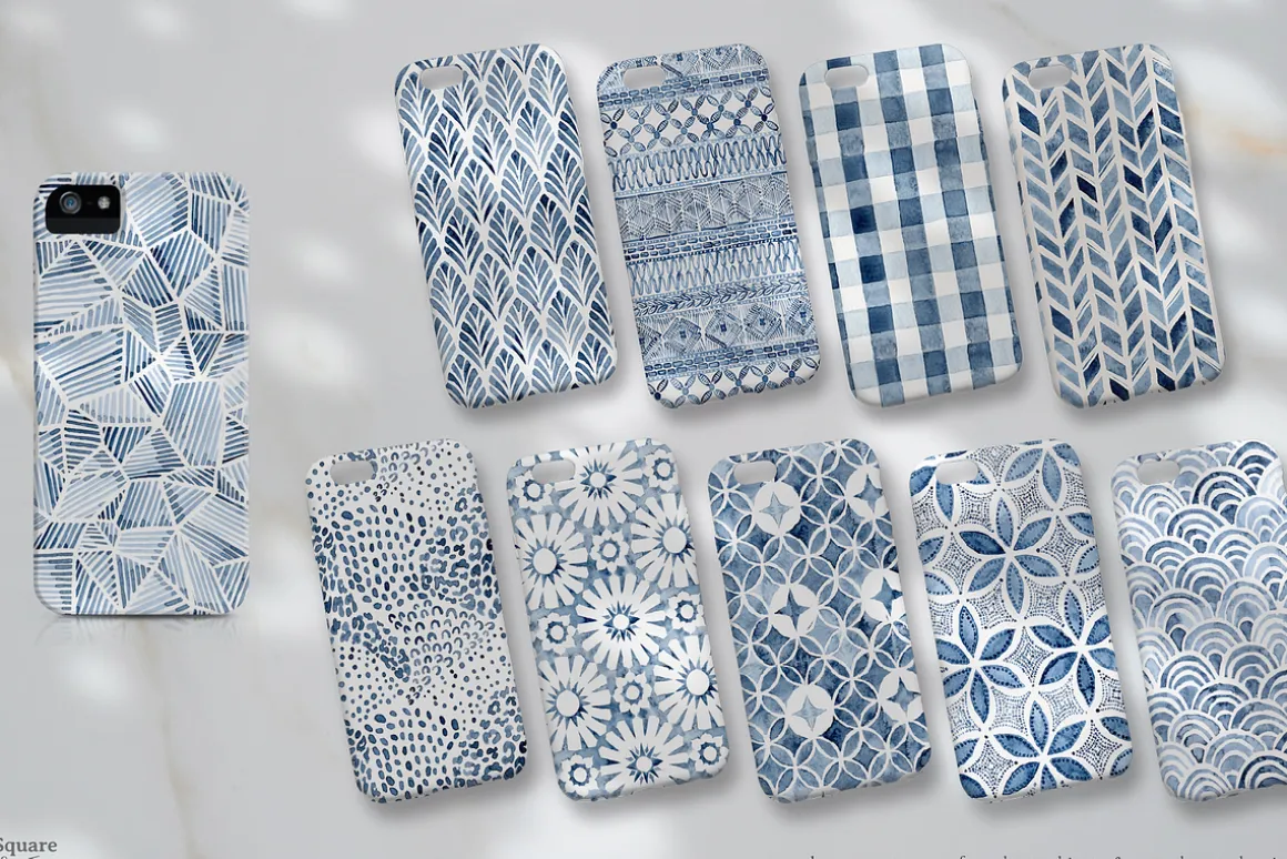 Watercolor Indigo Summer Patterns