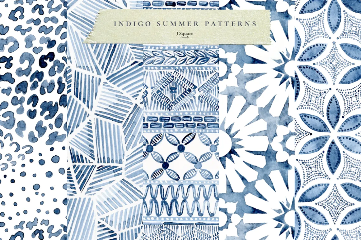 Watercolor Indigo Summer Patterns