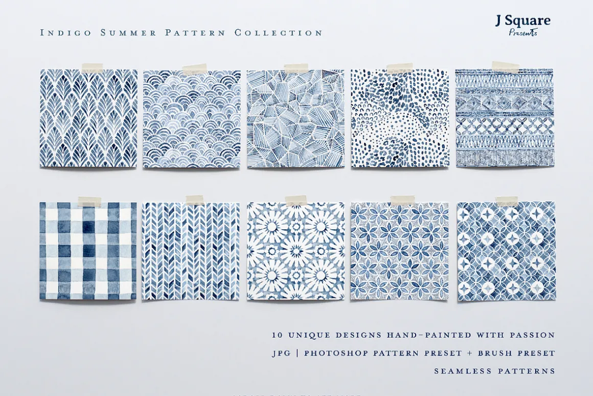 Watercolor Indigo Summer Patterns