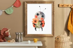 Watercolor Ladybugs with flowers set