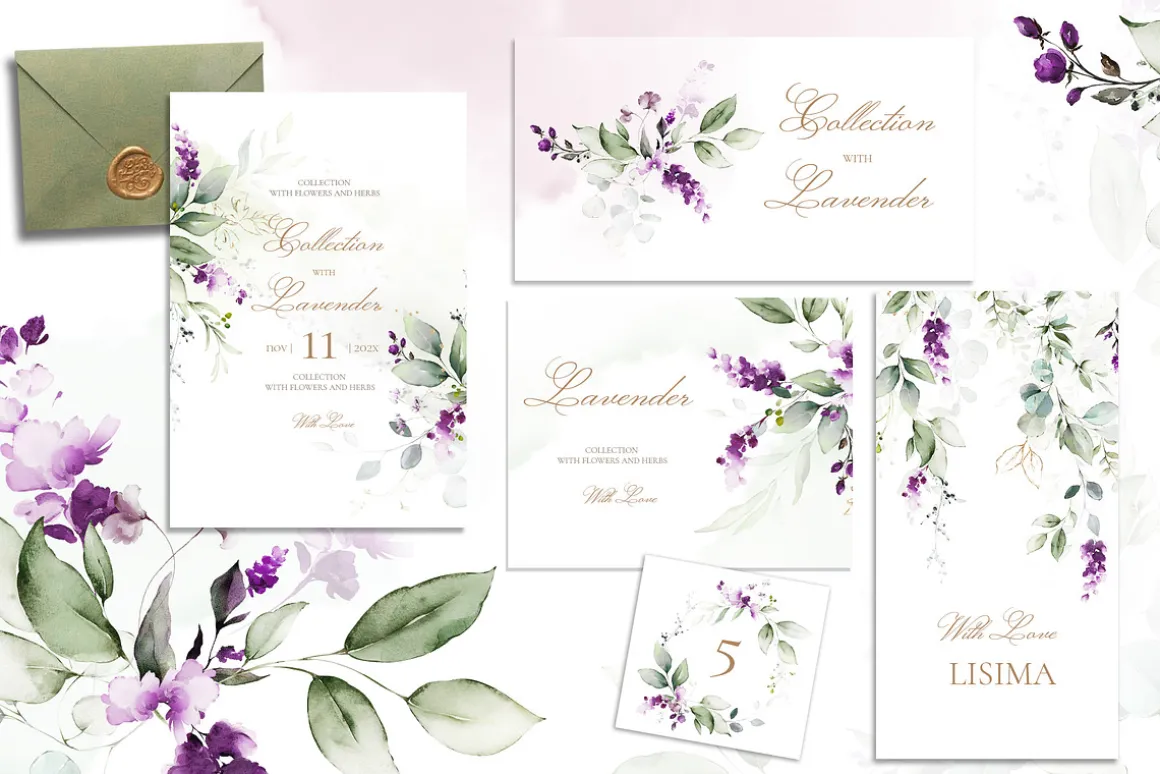 Watercolor Lavender Wedding flowers