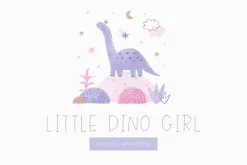 Watercolor little Dino girl