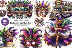 Watercolor Mardi Gras Clipart set