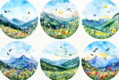 Watercolor Mountain Landscape PNG
