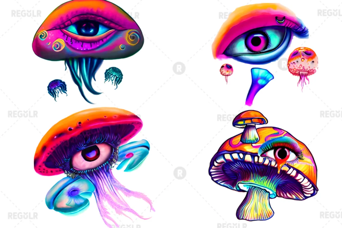 Watercolor Mushroom Eye Clipart