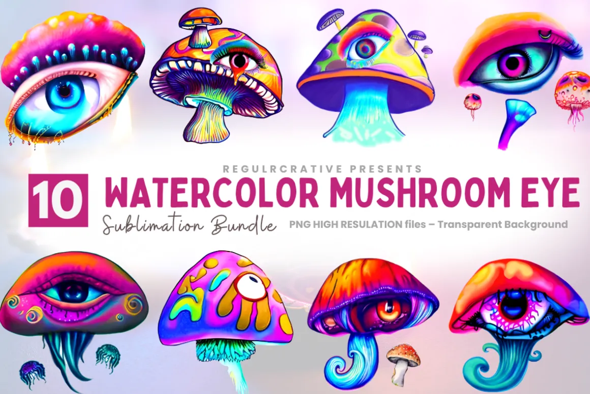 Watercolor Mushroom Eye Clipart