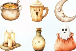 Watercolor Neutral Halloween Clipart