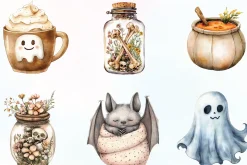 Watercolor Neutral Halloween Clipart