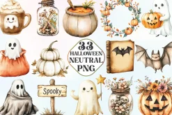 Watercolor Neutral Halloween Clipart