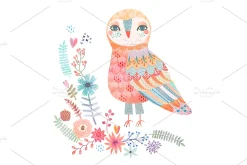 Watercolor owls clipart