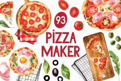 Watercolor Pizza Clipart Collection