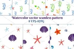 8 watercolor sea seamless pattern