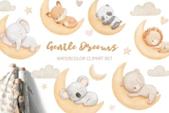 Watercolor sleeping baby animals