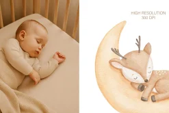 Watercolor sleeping baby animals