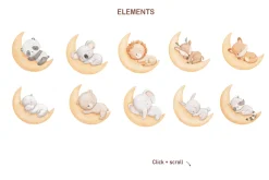 Watercolor sleeping baby animals