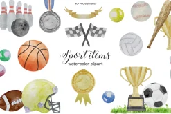 Watercolor Sport Equipment Clipart