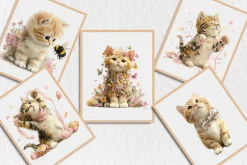 Watercolor Spring Cats Clipart