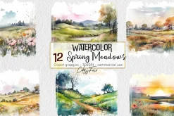 Watercolor Spring Meadows Clipart