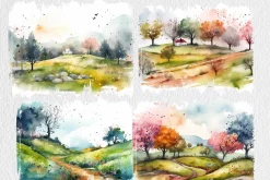 Watercolor Spring Meadows Clipart