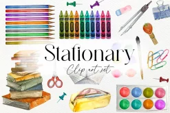 Watercolor Stationary Clip Art Set