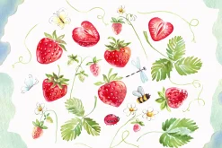 Watercolor strawberry PNG + insects