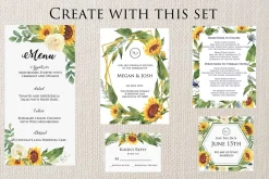 Watercolor Sunflowers & White Roses