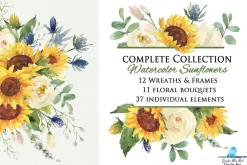 Watercolor Sunflowers & White Roses