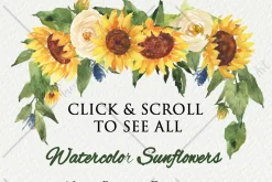 Watercolor Sunflowers & White Roses
