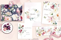 Watercolor tropical flowers