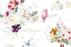 Watercolor tropical flowers