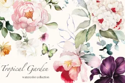 Watercolor tropical flowers