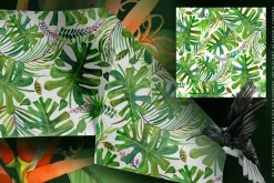 Watercolor Tropical plant & Bird