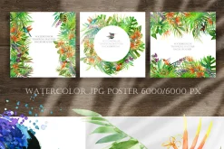 Watercolor Tropical plant & Bird