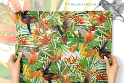 Watercolor Tropical plant & Bird